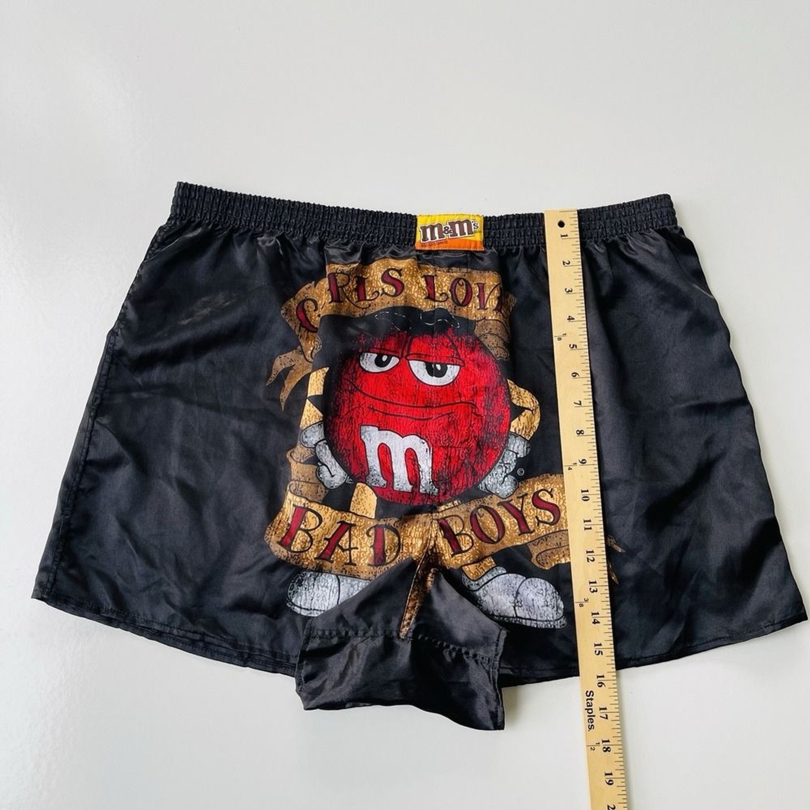 Vintage M&M’s Boxer Shorts XXL 44-46 Black Satin Candy Print Lounge Sleepwear