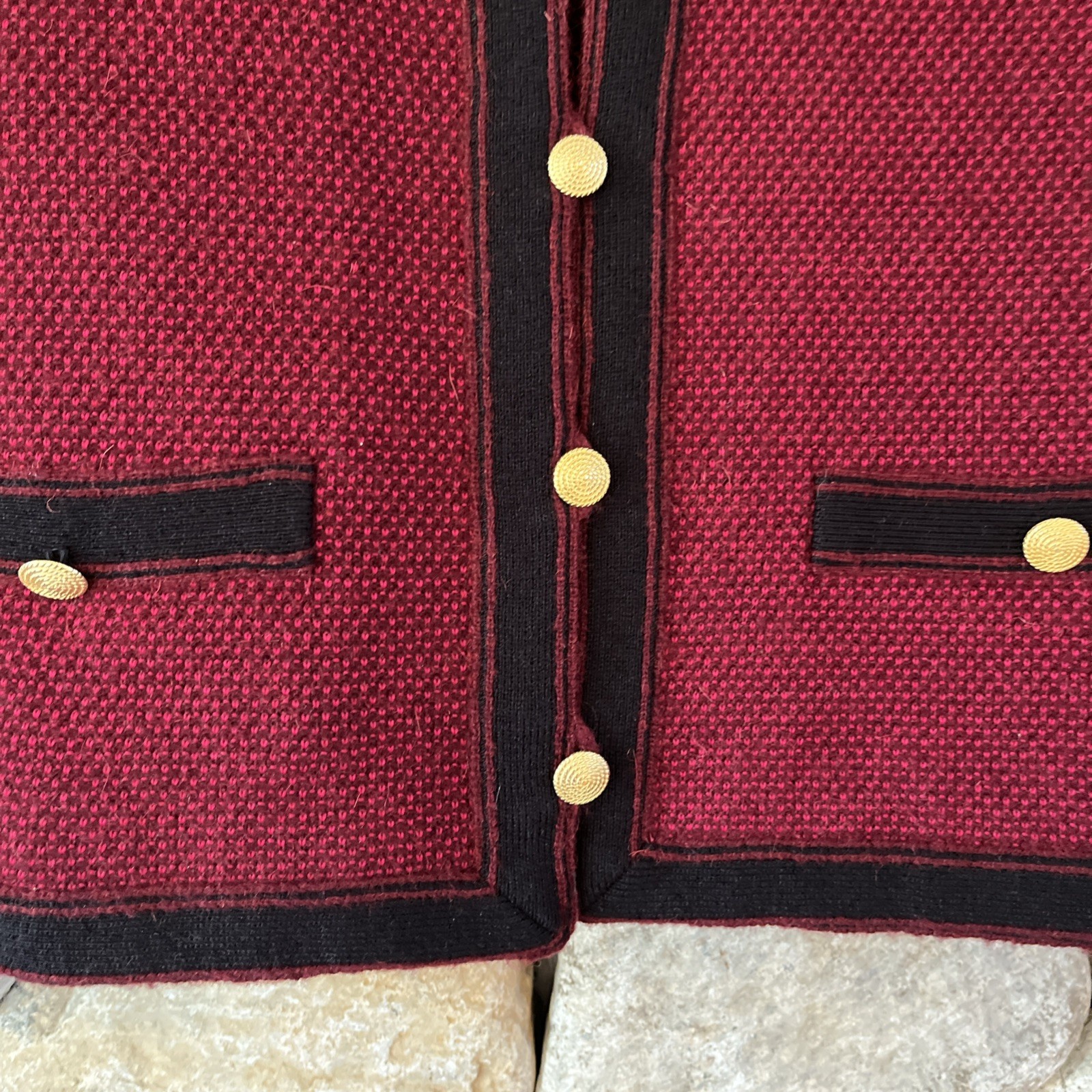 Castleberry Cranberry Red Black Knit Wool Blend Skirt Suit Set Jacket Top 3 Pcs