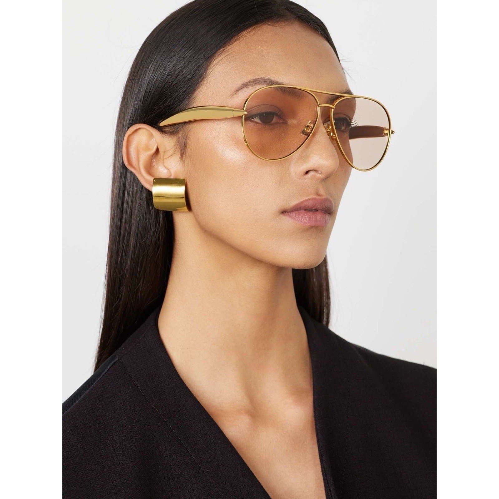 Bottega Veneta BV1305S 002 Gold Light Brown Lens Aviator Sunglasses AUTHENTIC