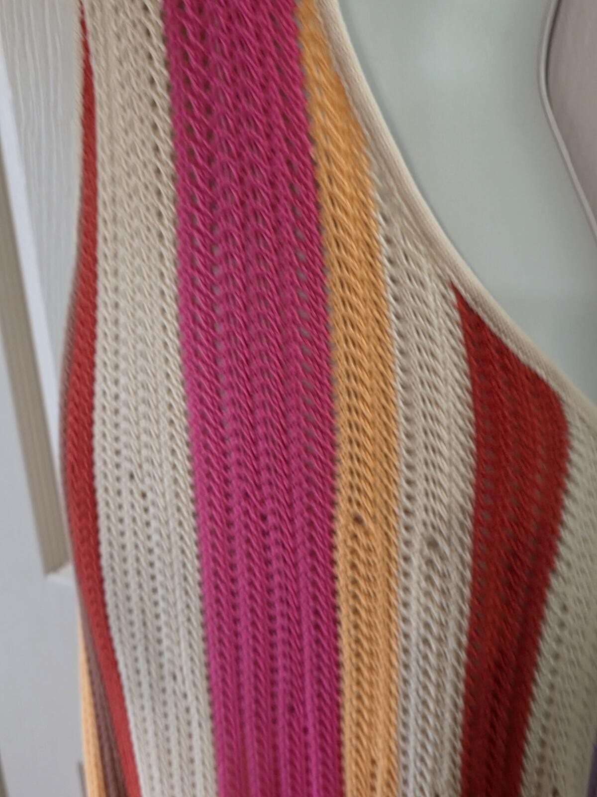 Source Unknown Pink Cream Orange Yellow Purple Striped Crochet Maxi Dress