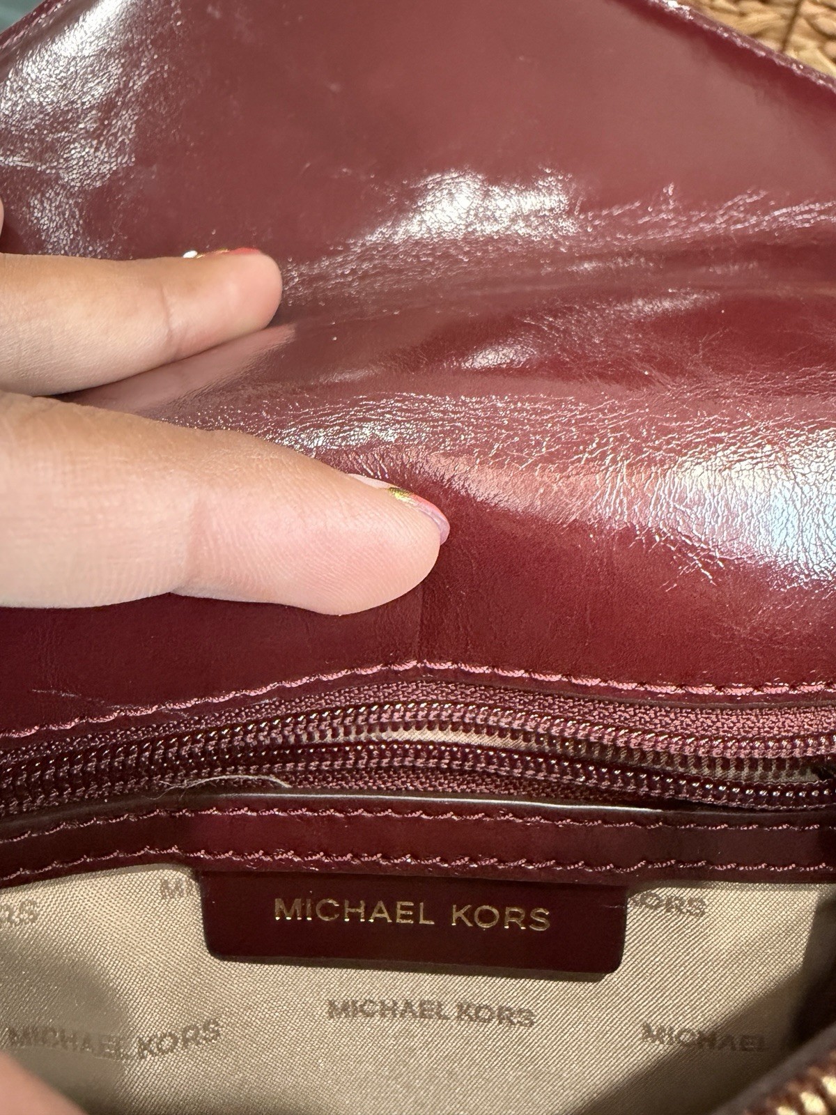 MICHAEL KORS WHITNEY MEDIUM CHAIN SHOULDER TOTE BAG QUILTED STRIPE OXBLOOD