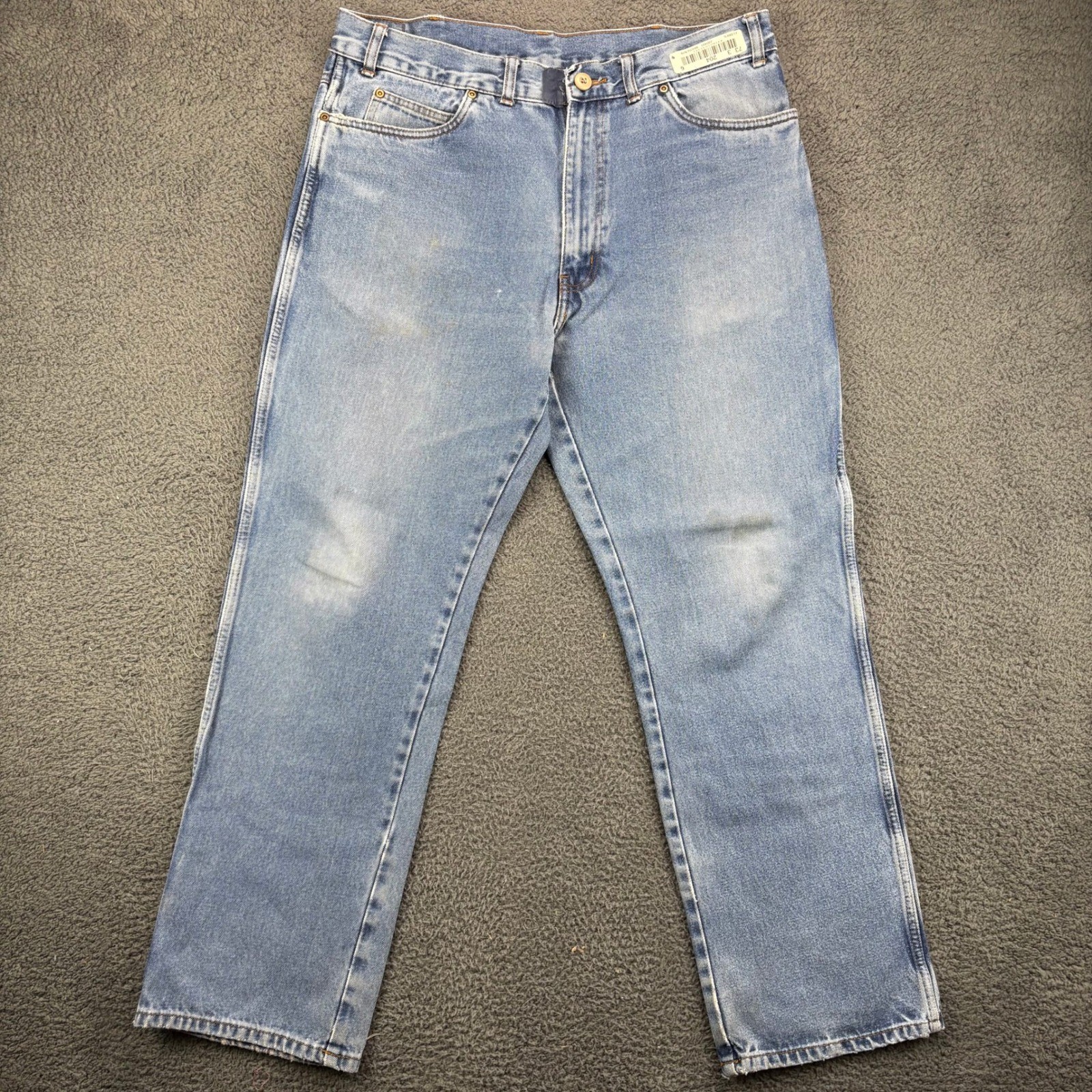 Cintas Mens Relaxed Straight Leg Work Denim Jeans Light Wash 38×32 Blue Cotton