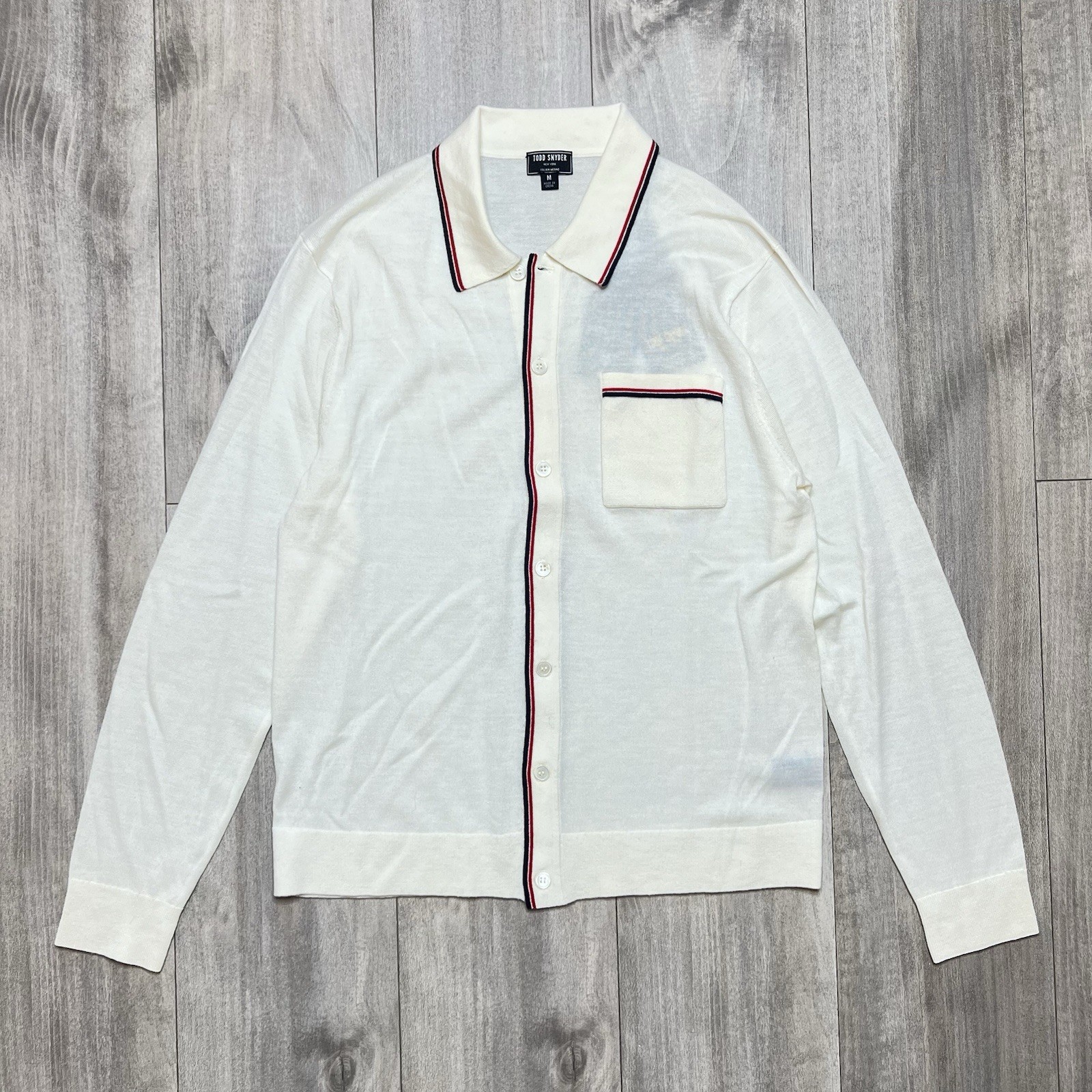 Todd Snyder Men’s Long Sleeve Full Placket Polo Shirt Sz M Cream Merino Wool New
