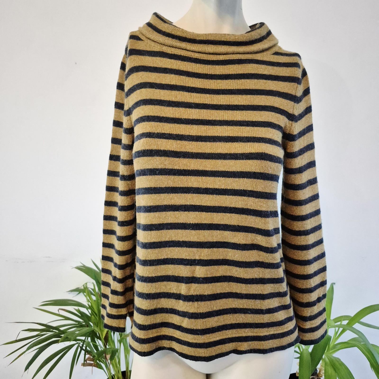 Seasalt Gulf Jumper Roll Neck Breton Stripe Size 8 Wool Alpaca Warm Cosy Winter