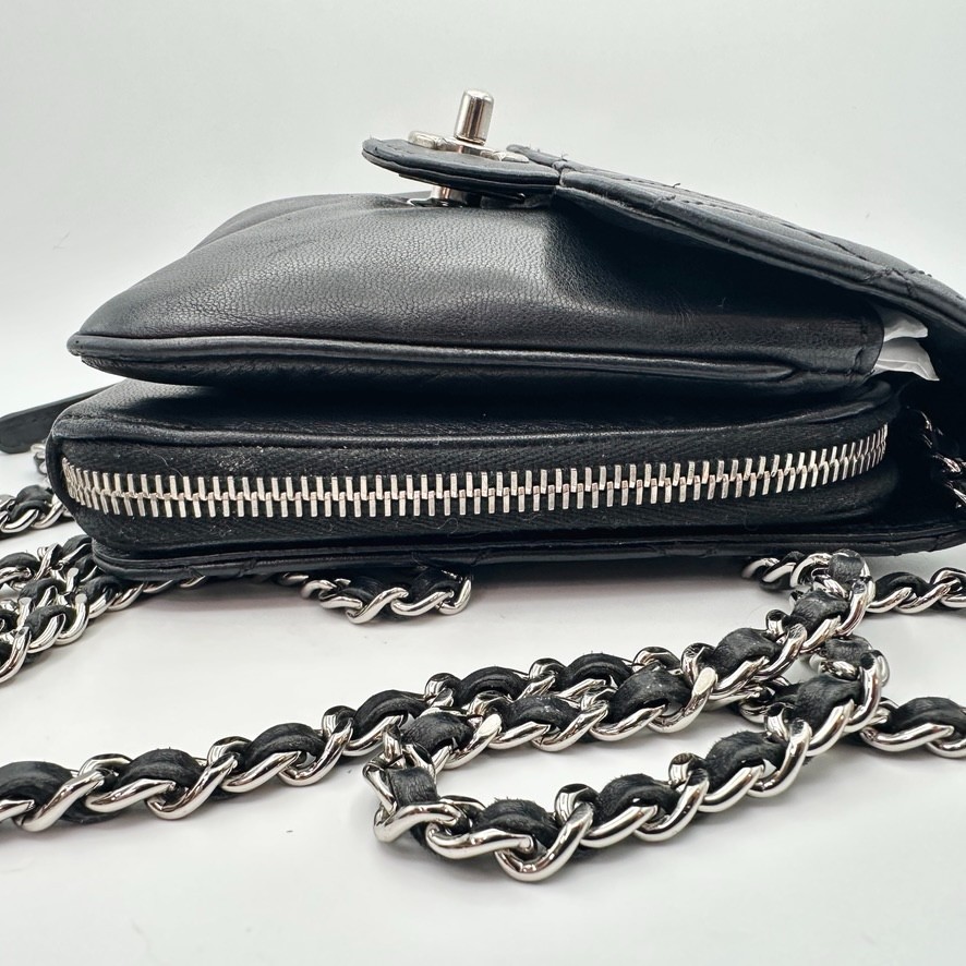 CHANEL Clams Wallet on Chain WOC Black Lambskin Silver Hardware 2012 Authentic