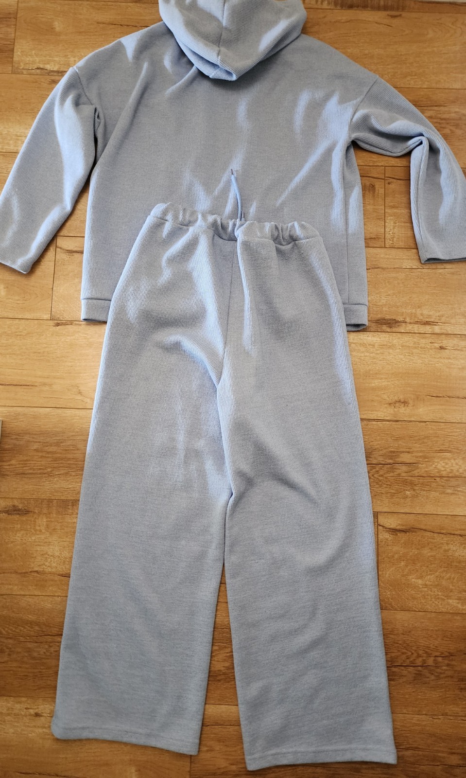 SET 2-Piece Track Suit Hooded Lounge Travel Womens M Ankle Wide Leg Ribbed Knit