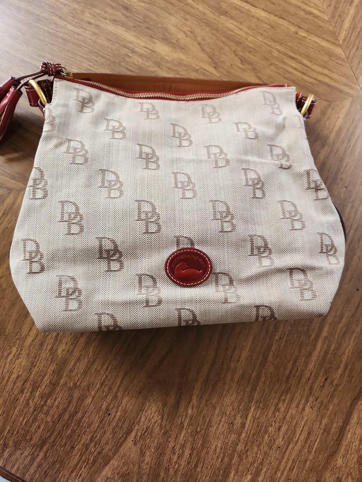 Nice Dooney & Bourke Shoulder Bag Tan Brown Florentine Jacquard Zip Slouchy Y2K