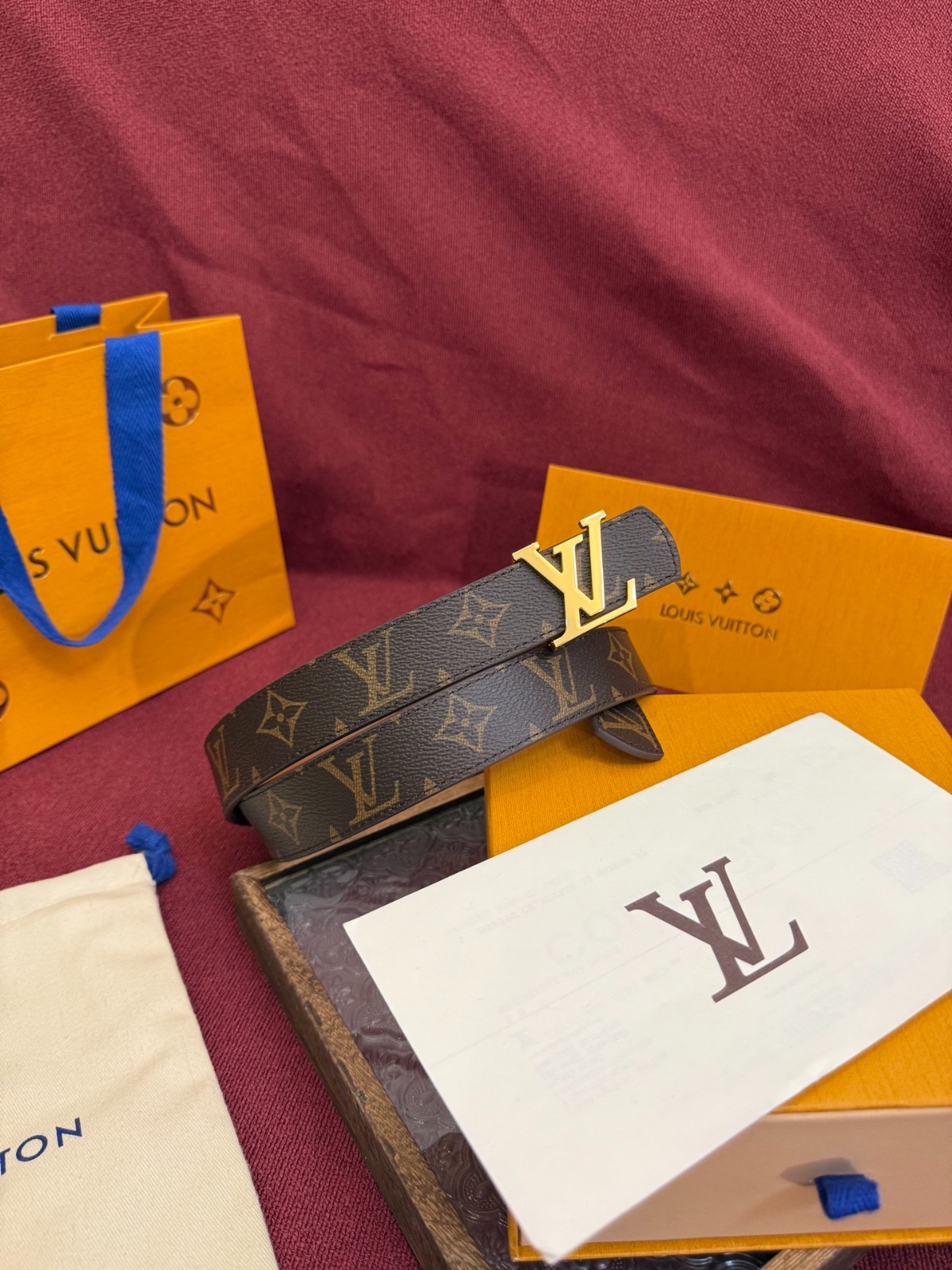 Louis Vuitton Brown Monogram Leather Reversible Women Belt Gold LV Buckle 3.0cm