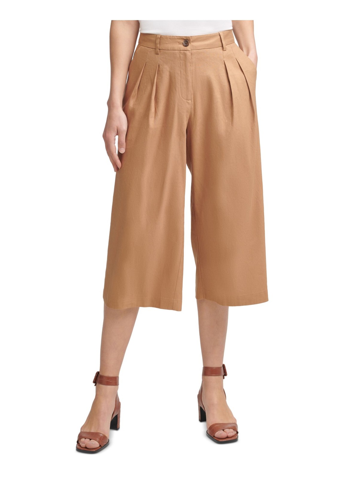 CALVIN KLEIN Womens Beige Zippered Cropped Wear To Work Wide Leg Pants 12