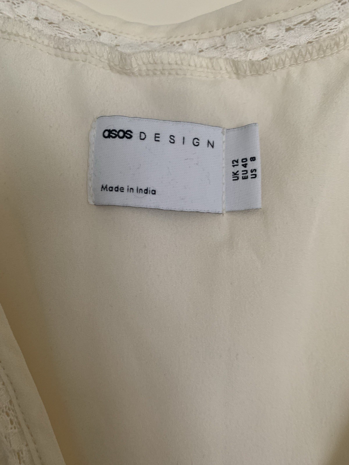 ASOS DESIGN button-through lace insert tiered midi dress in ivory – size 12