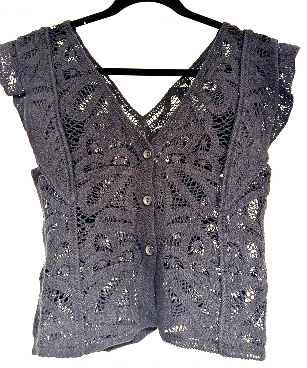 White House Black Market Black Crochet V-Neck Crop Top sz.LP $89 New