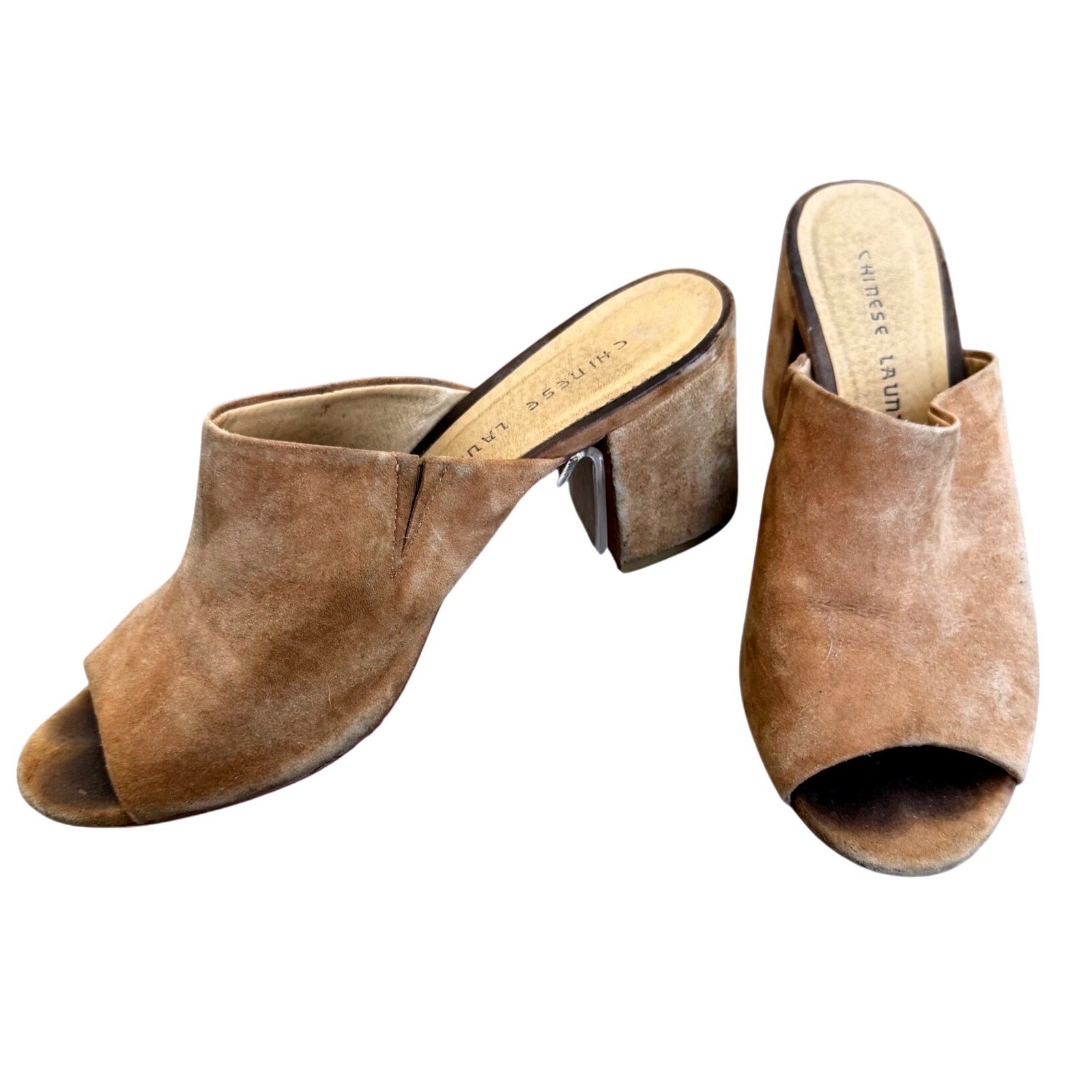 Tan Mule Peep Toe 3″ Block Heel Boho Chinese Laundry Sz 8.5