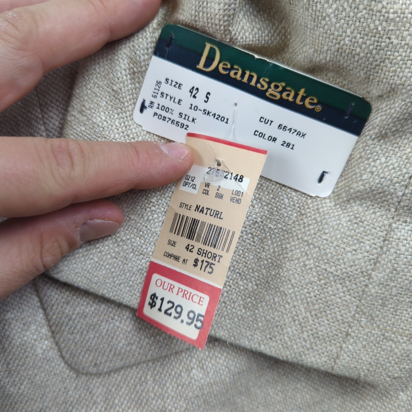 Vintage Deansgate Blazer Mens 42S Beige 100% Silk Textured Weave Sport Coat NWT