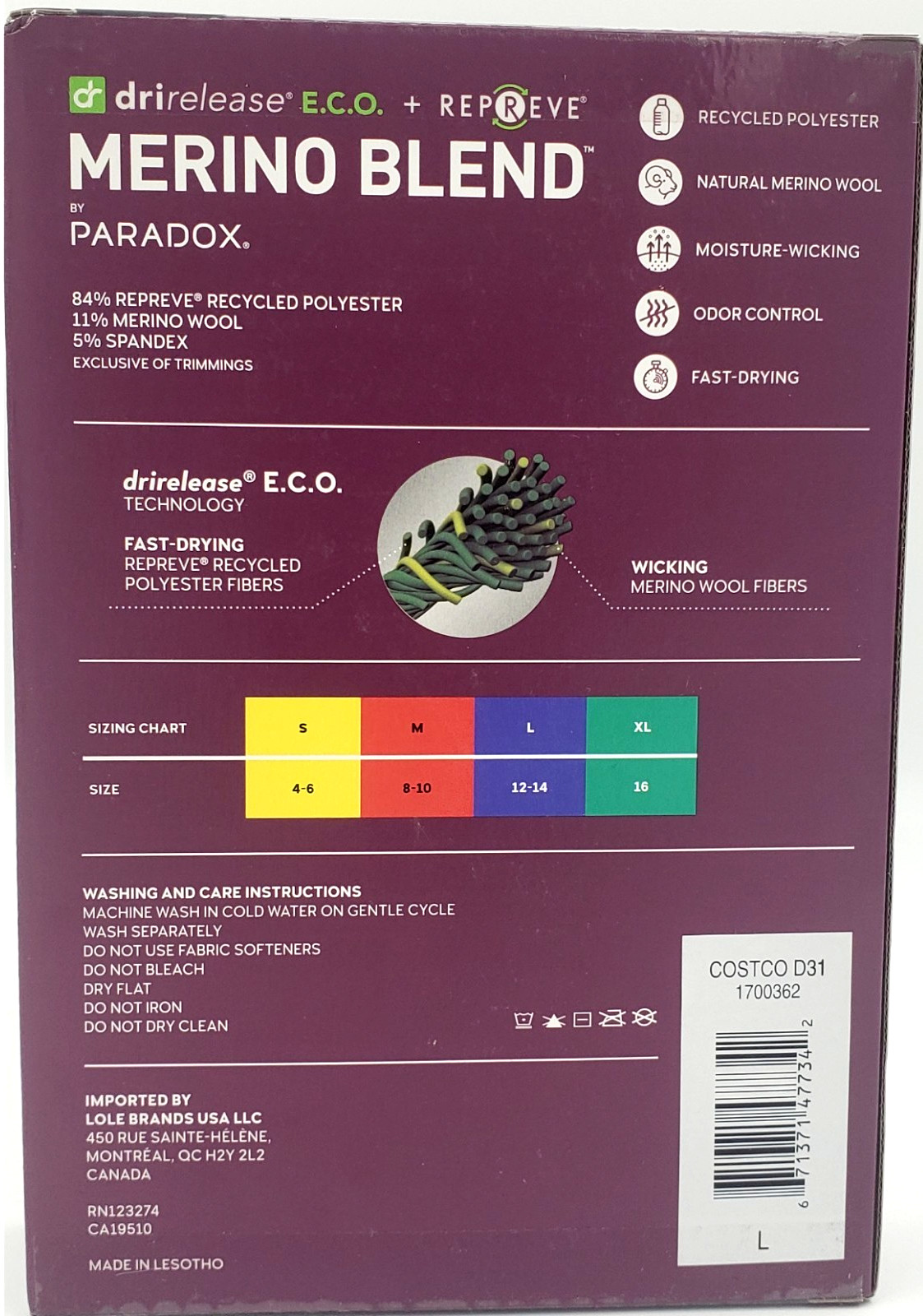 PARADOX Women’s MERINO BLEND PERFORMANCE BASE LAYER 1/4 ZIP TOP DriRelease SIZES