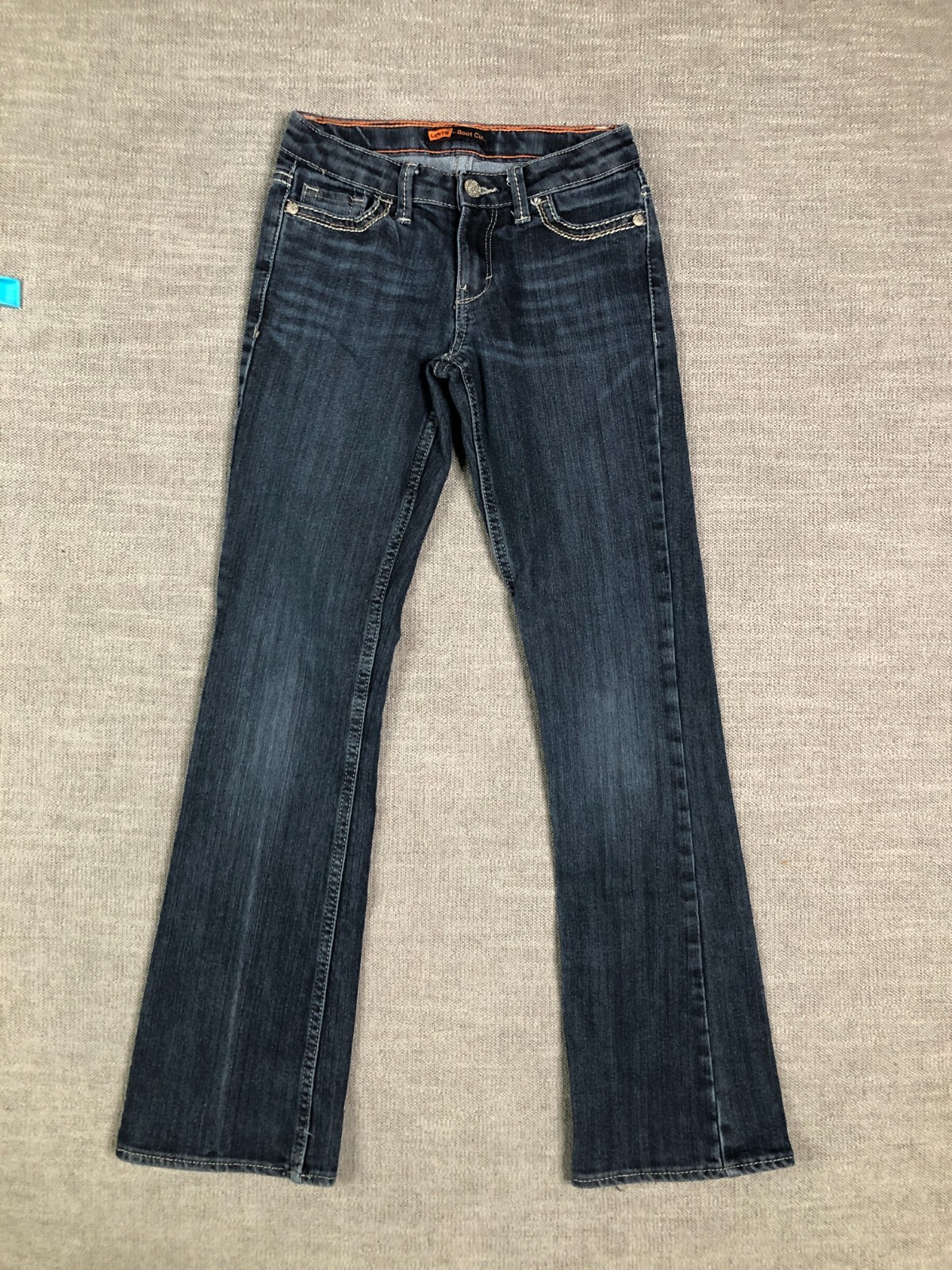 Levis Jeans Girls 12 Slim Blue Bootcut Embroidered Flap Pocket Stretch Denim