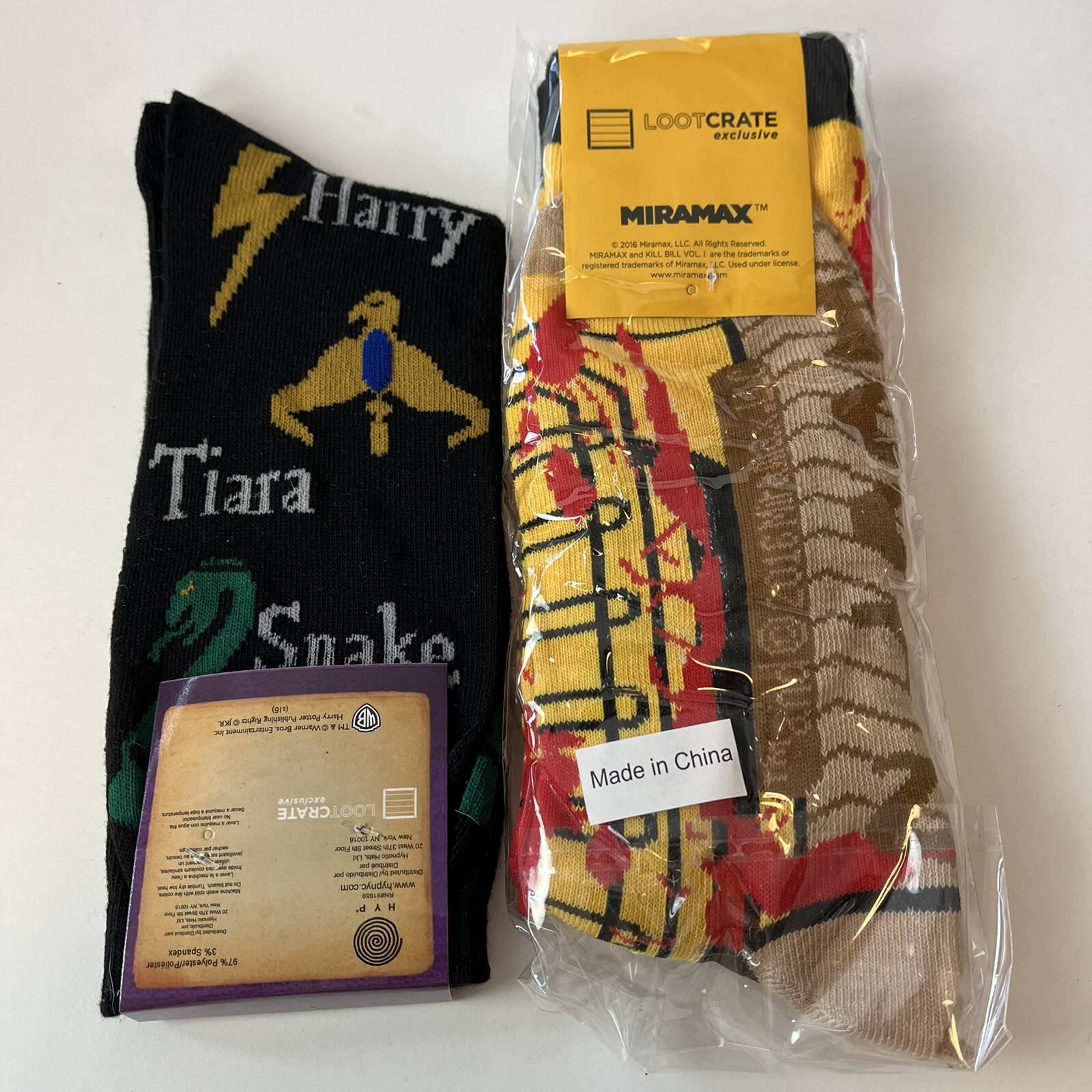 Kill Bill Vol 1 – The Bride Costume Socks + Harry Potter Socks Lot Of 2 New