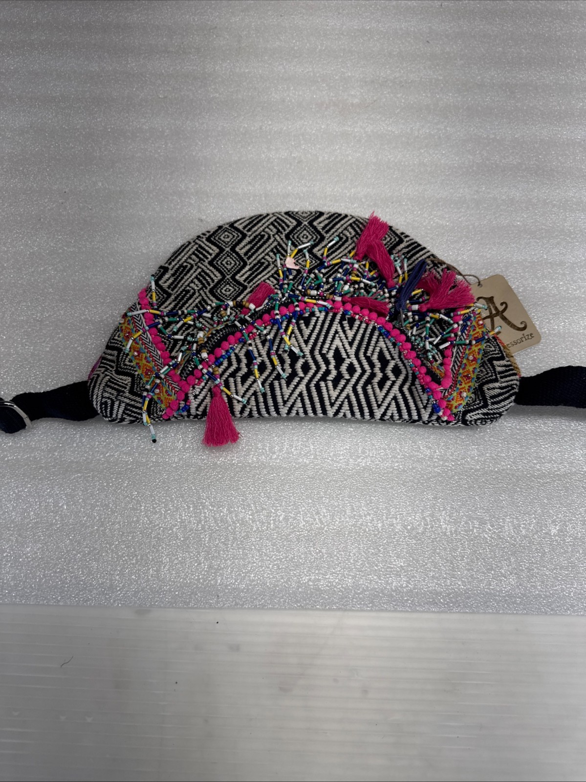 Accessorize New With Tags Boho Beaded Crossbody Waist Bag Pink Tassel