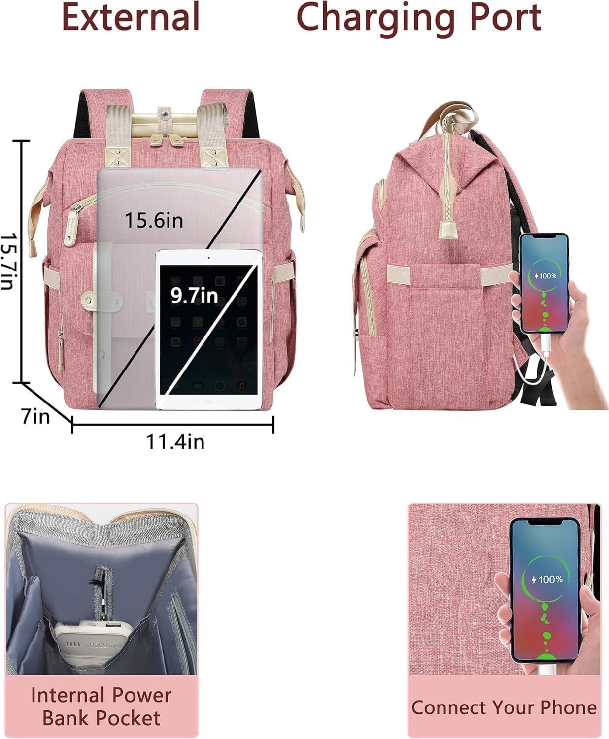 FALANKO Backpack for Women,Wide Open Work Large Student Bookbag for 15.6 Inch