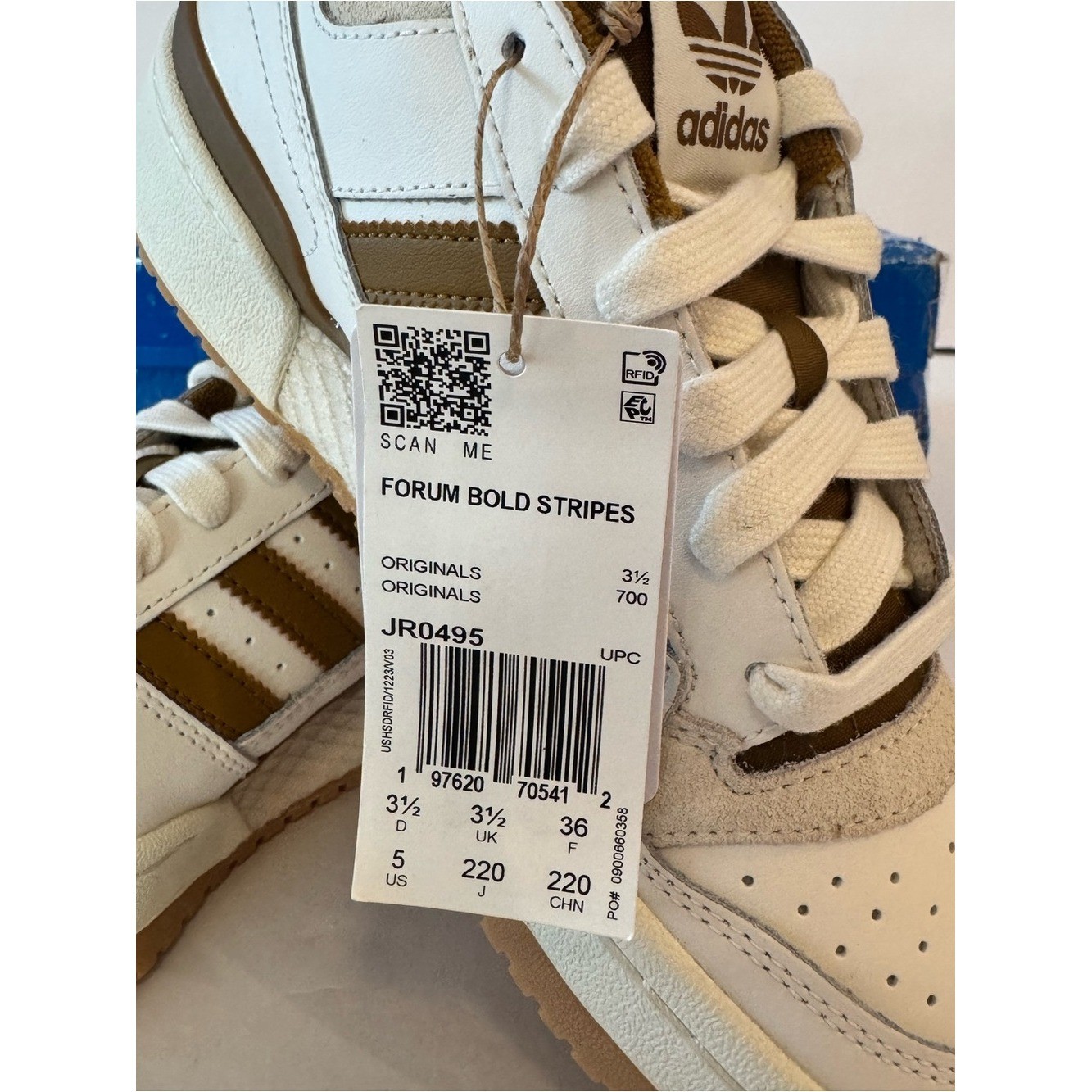 Adidas Forum Bold Stripes Women’s Shoes in the Cloud White/Bronze Strata- sz 5