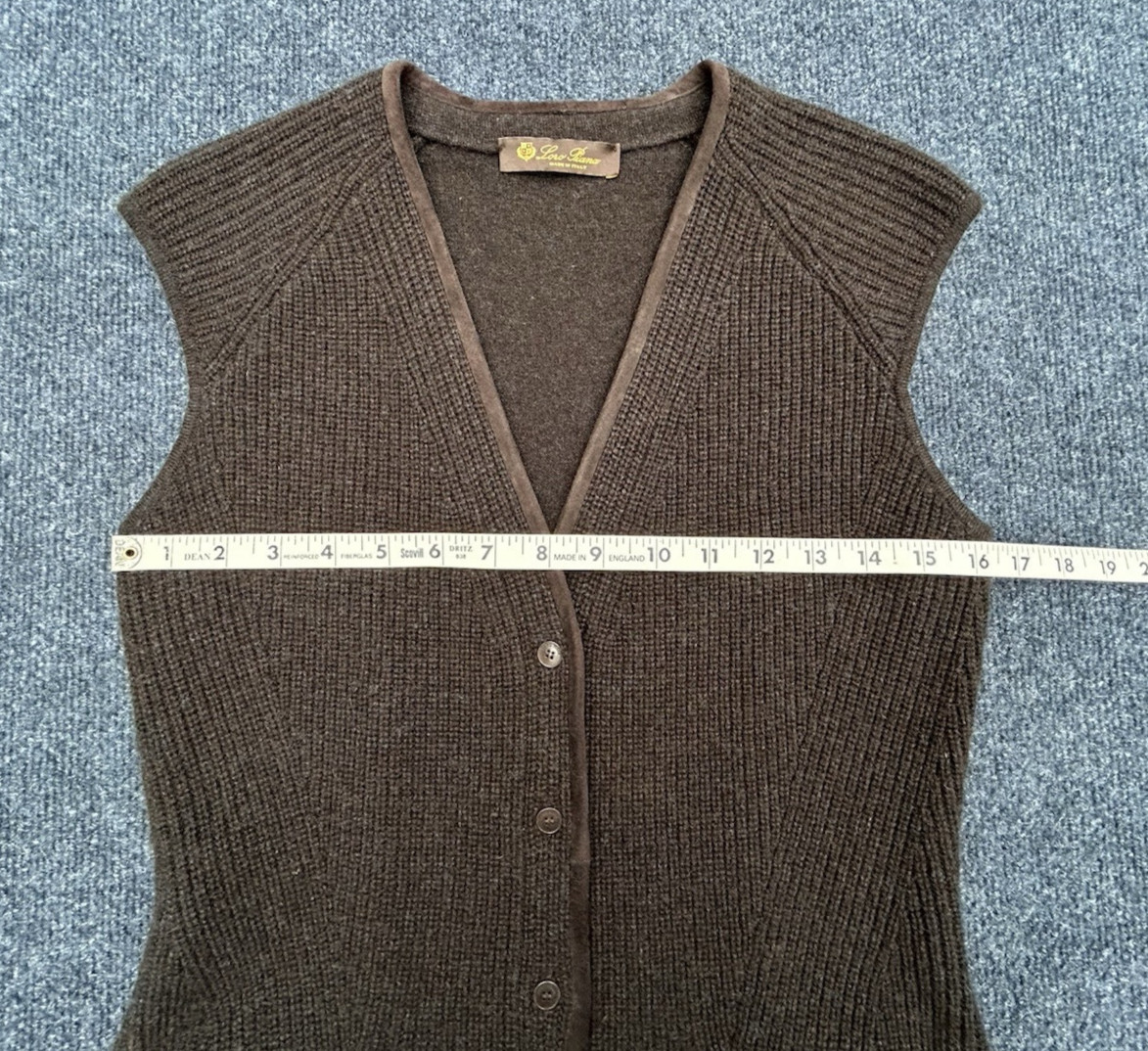 LORO PIANA Italy 100% Cashmere & Suede Goatskin Dark Brown Sweater Vest 40 Small