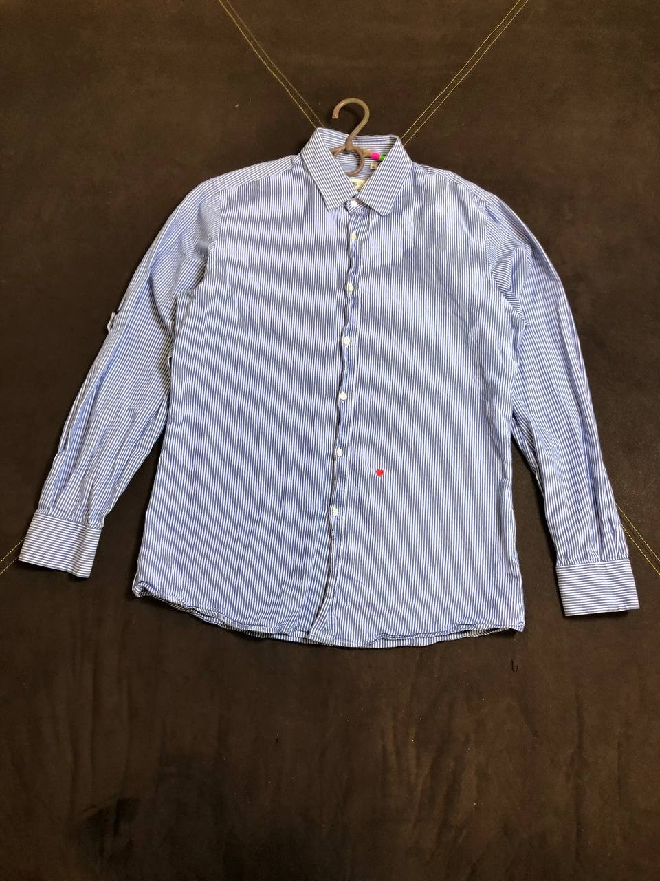 Moschino Shirt Mens 15 1/2 39 Striped Long Sleeved Cotton Red Heart