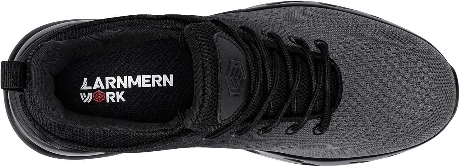 Mens Non Slip Work Shoes Water Resistant Slip On Walking Sneakers Black