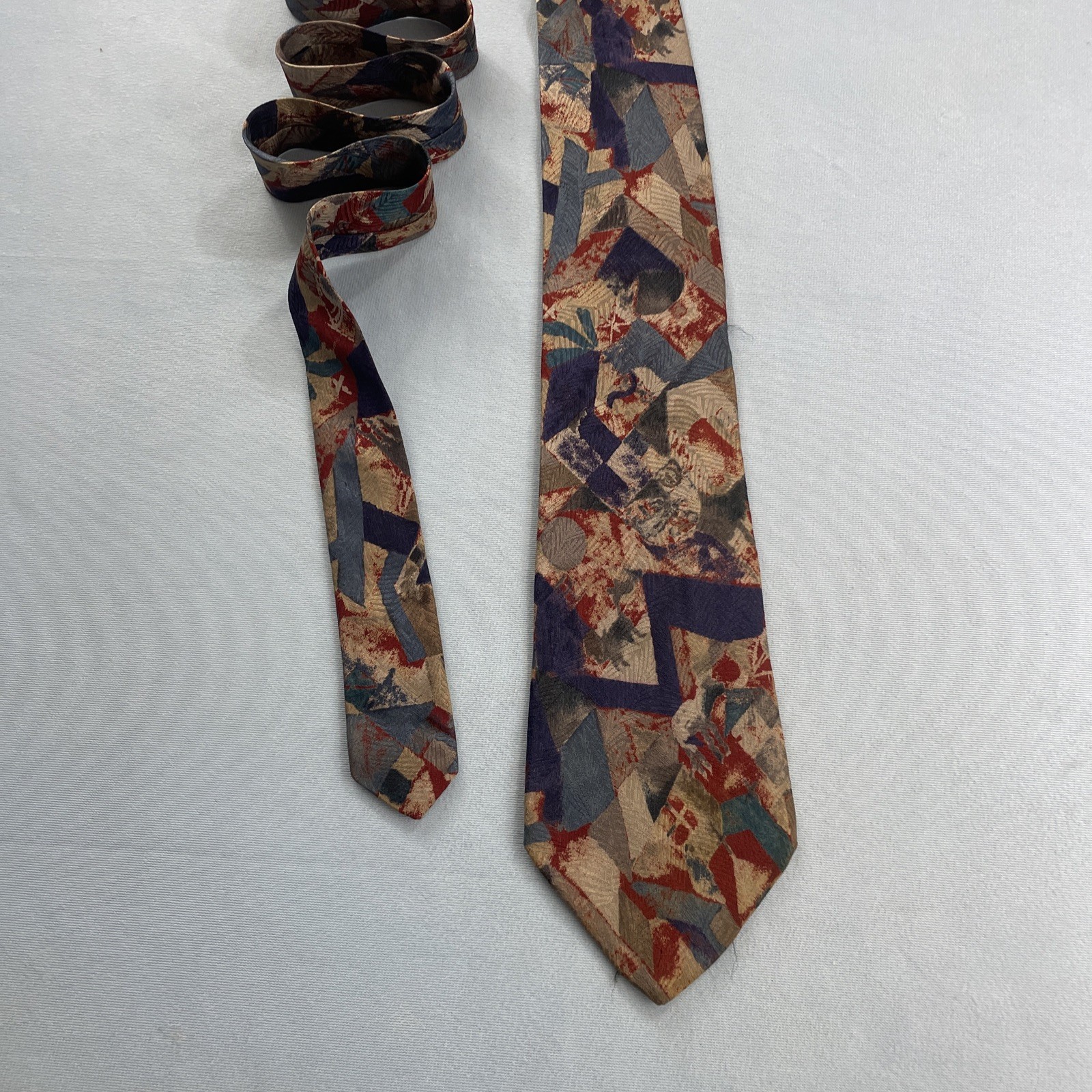 Rubinacci Silk Neck Tie MCM Mod Abstract Art Splat Brown Red Blue vtg 4×59 Wear