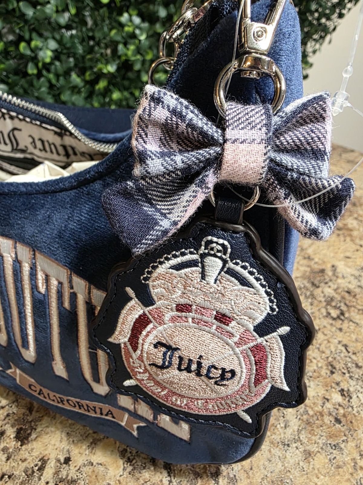 Juicy Couture Blue Logo Crescent Shoulder Bag Chain Strap Charm Zip Medium
