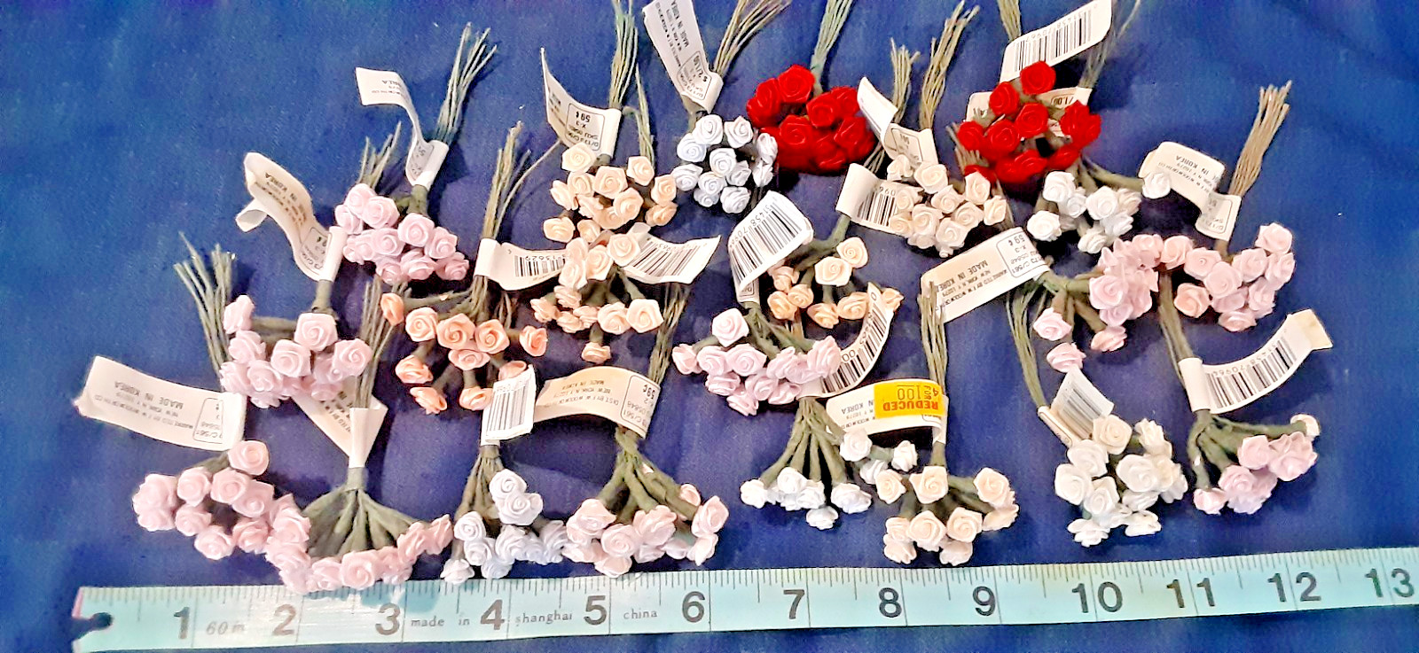 vintage floral flowers millinery craft lot roses, assortment of colors 1/4″