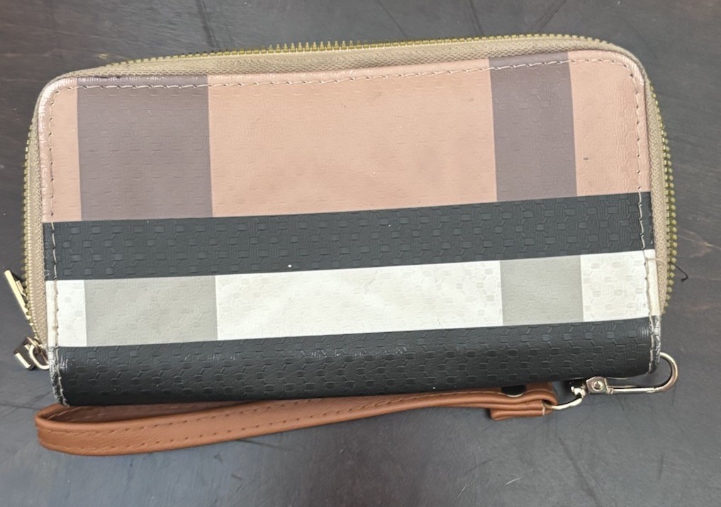 Women’s Multicolor Plaid Zip-Around Wristlet Wallet w/ Wrist Strap, Card