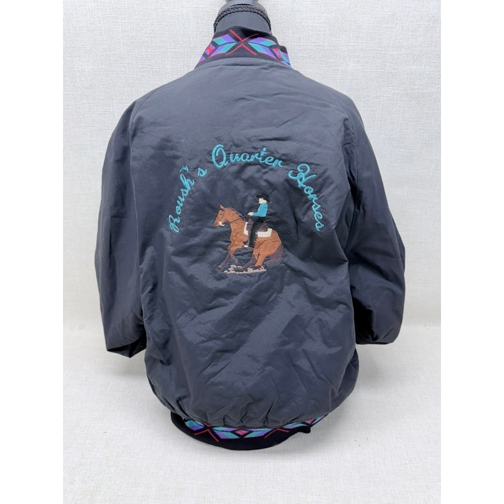 Vintage Pro Fit Roush’s Quarter Horses Bomber Jacket Large Black Made in USA L