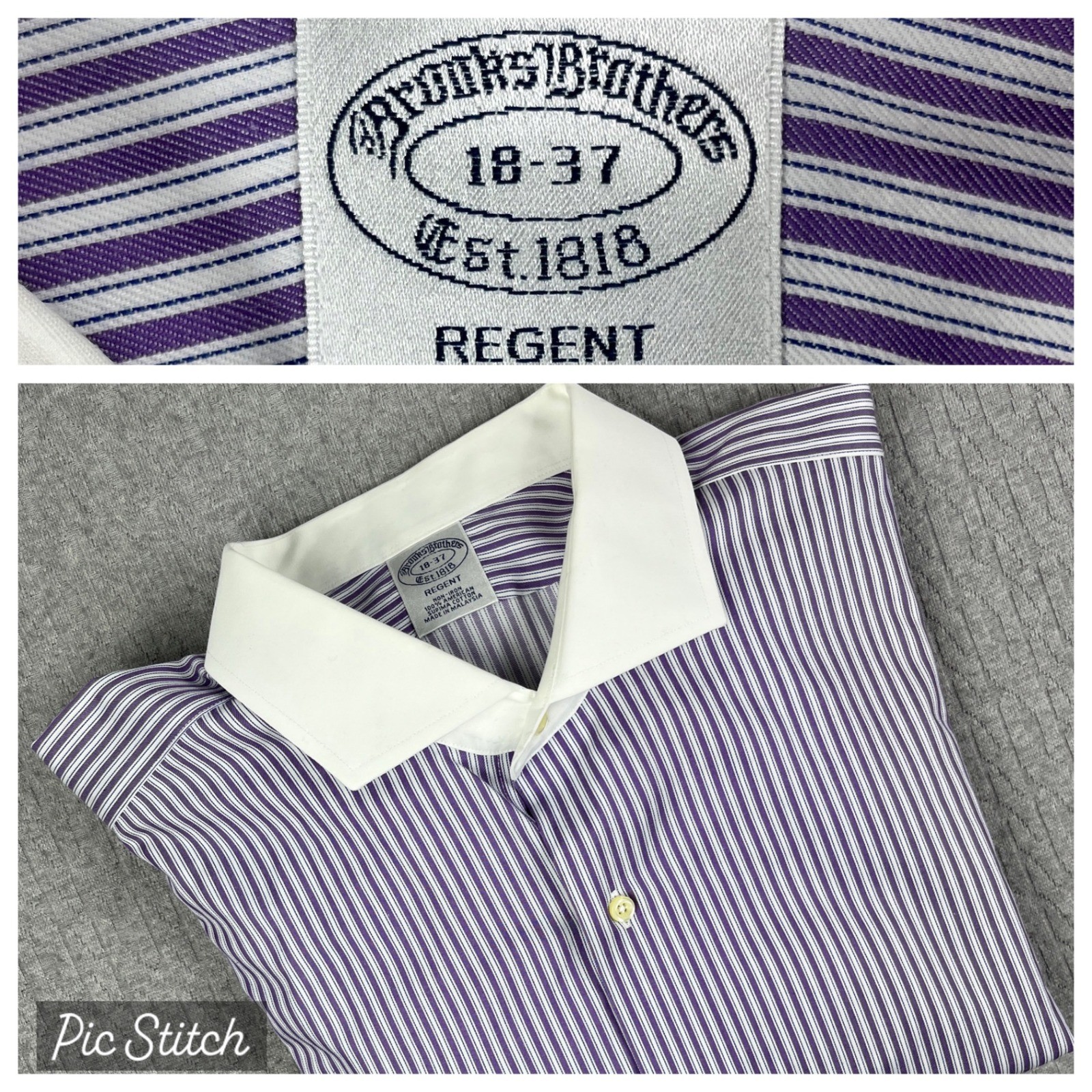 Brooks Brothers Dress Shirt Men 2XL 18-37 Purple Striped Regent Supima Non-Iron
