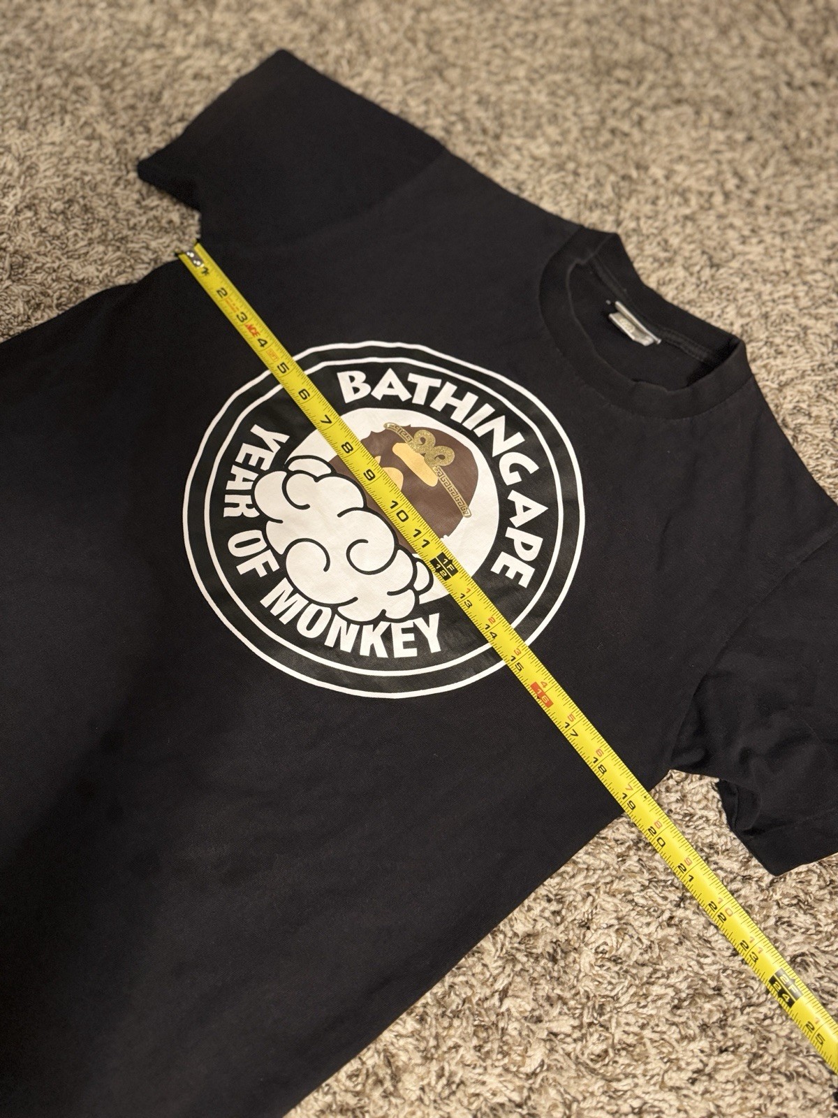 A Bathing Ape BAPE Year of Monkey Black Graphic Print Crew Neck T-Shirt Men L