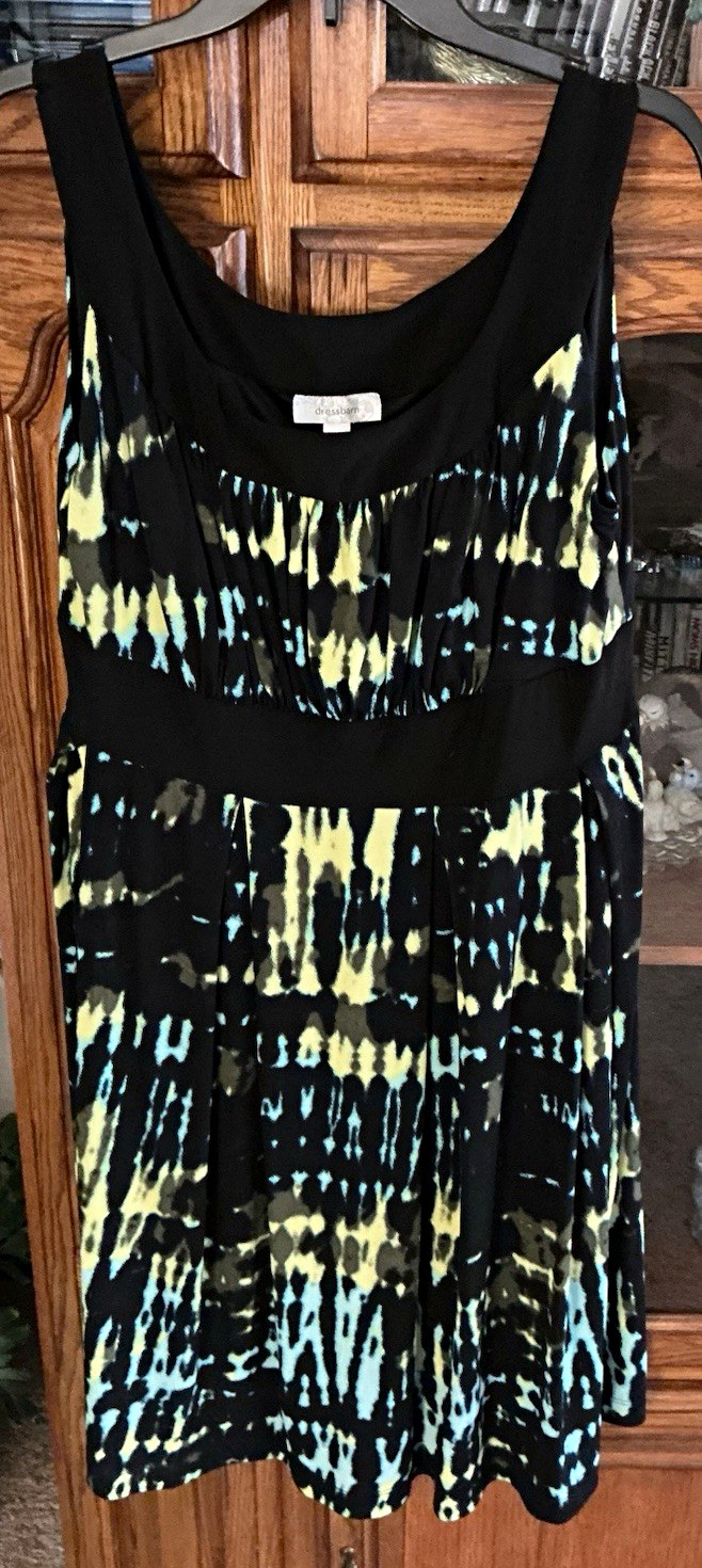 Dress barn Sleeveless Scoop Neck A-Line Knee Dress Abstract Black size 14W