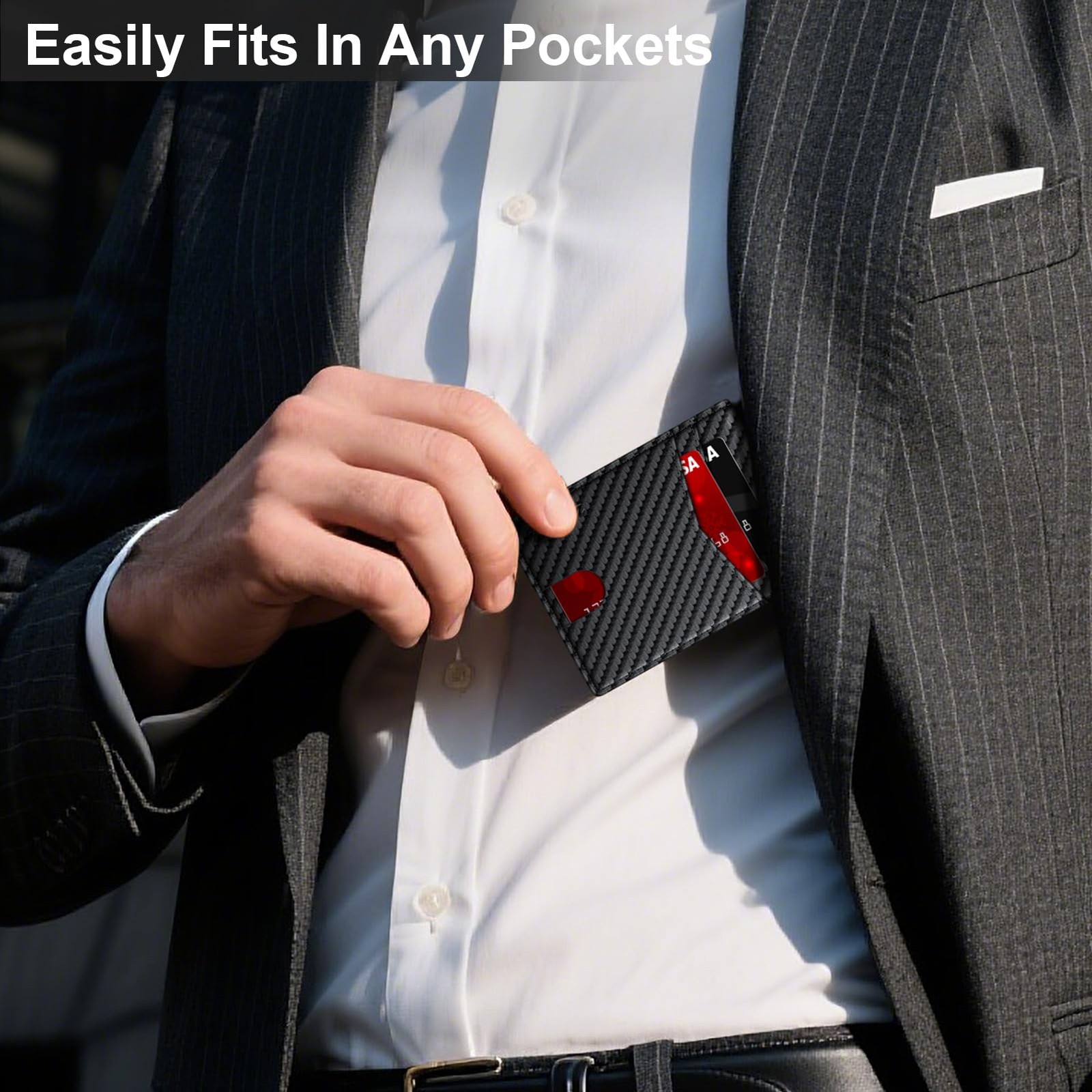 Wallet for Men Slim RFID Blocking 4.3 x 3.2 x 0.6 inches, Carbon Fiber