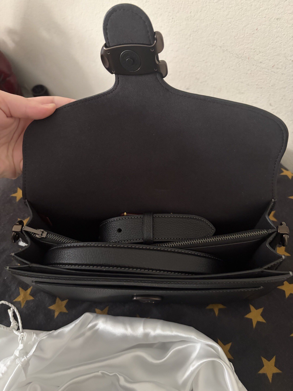 Coach Tabby 26 Black With Pewter And Link Chain Strap In Brass And Pewter