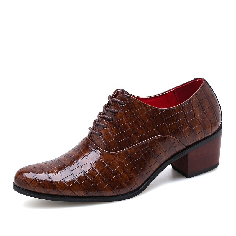 Mens Formal Business High-Heel Low-Top Wedding Shoes Pu Leather Oxfords Shoes