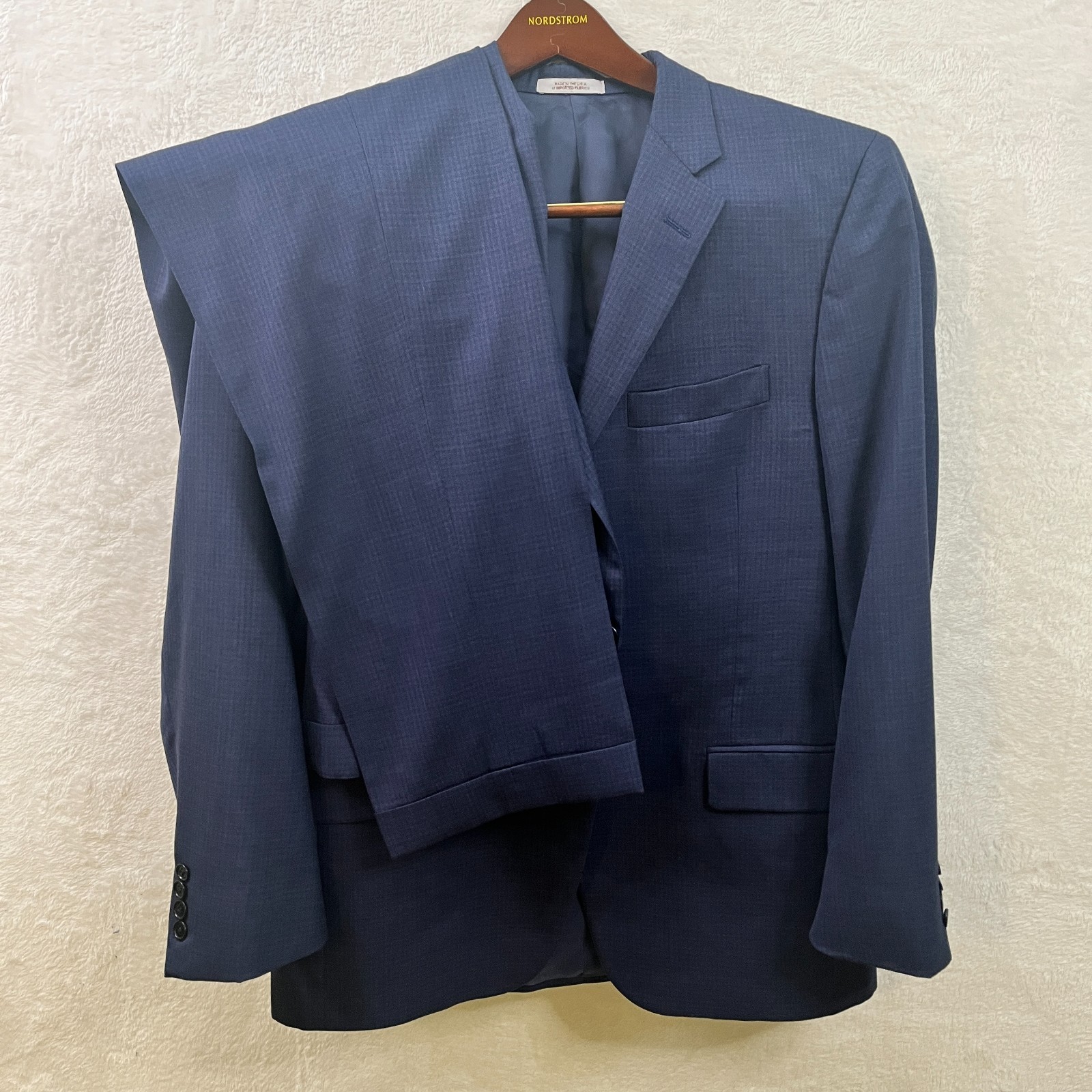 Hickey Freeman Mens Suit 42R Blue Check Plaid 2 Button Jacket Flat Front Pants