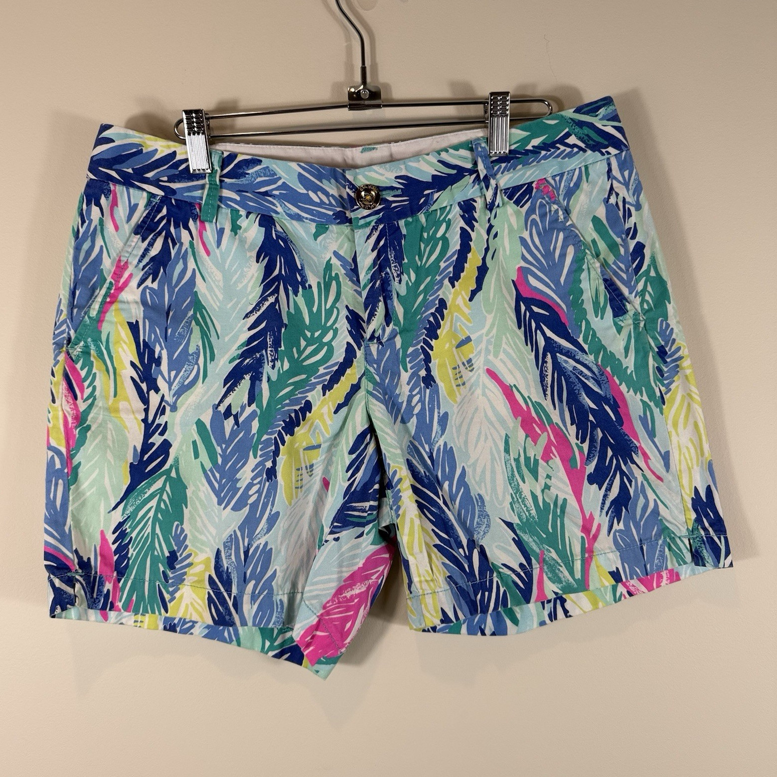 Lilly Pulitzer Jayne Floral Multicolor Cotton Twill Chino Shorts Pockets Sz 8