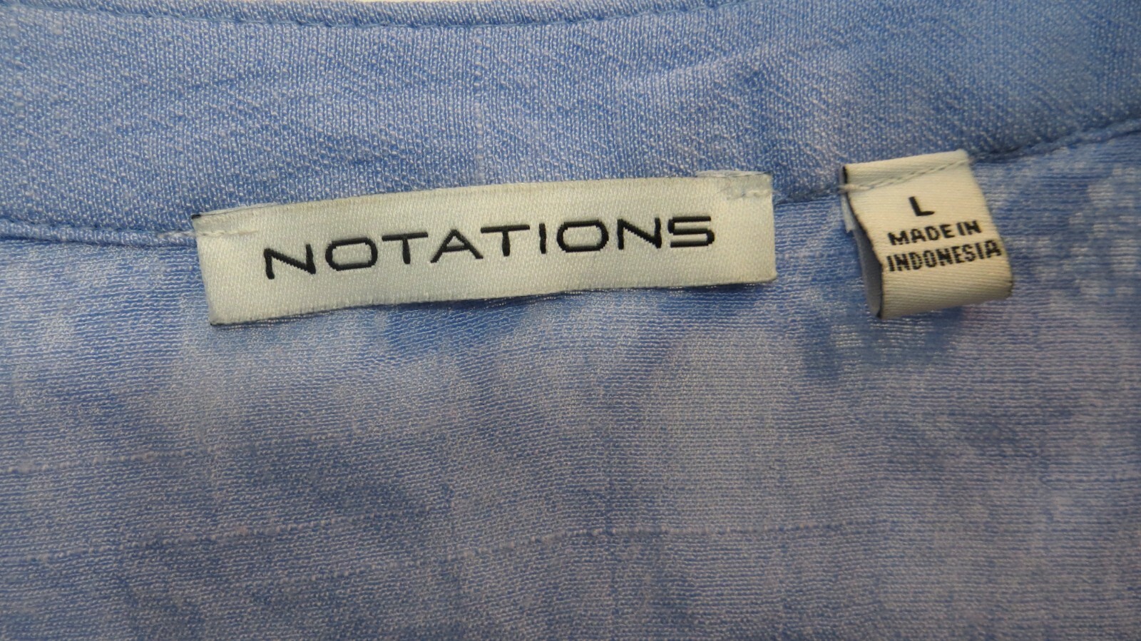 Notations Shirt Womens Large Blue Button Up 3/4 Convertible Sleeves Lace Accent