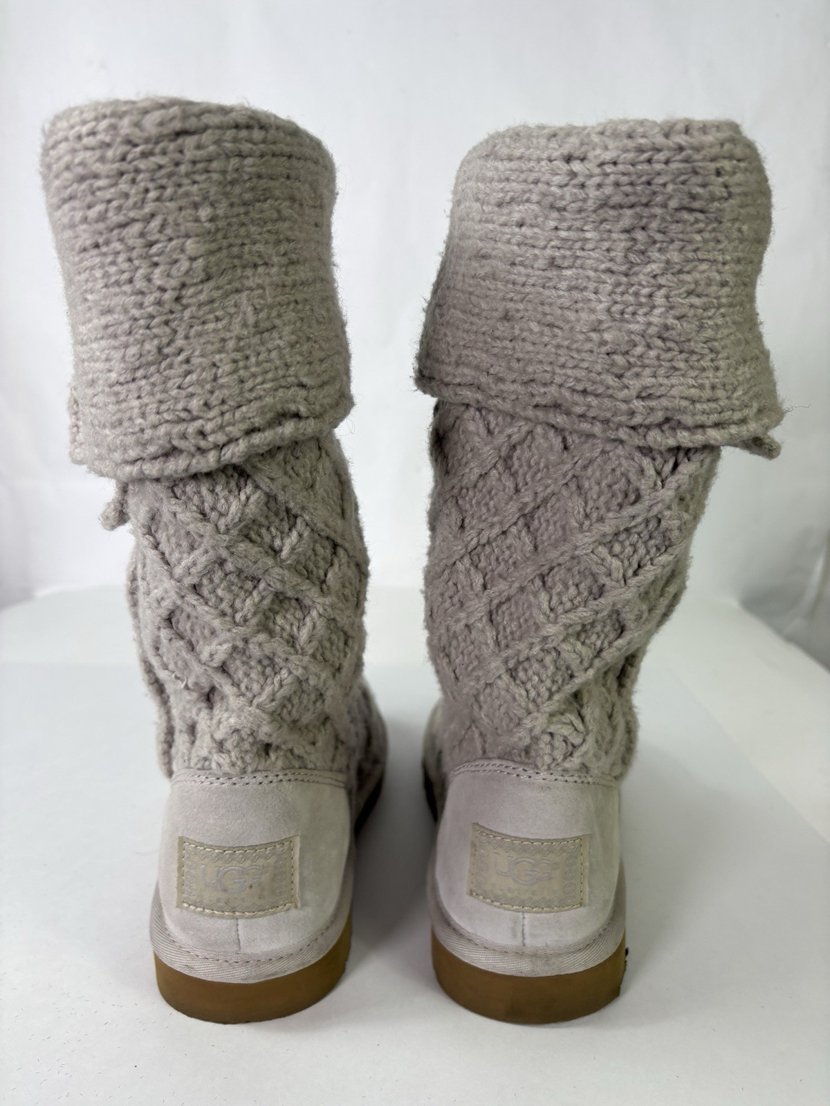 UGG Beige Lattice Cardy Tall BOOTS Size 7 Sweater Knit Button 3066 Cuffable