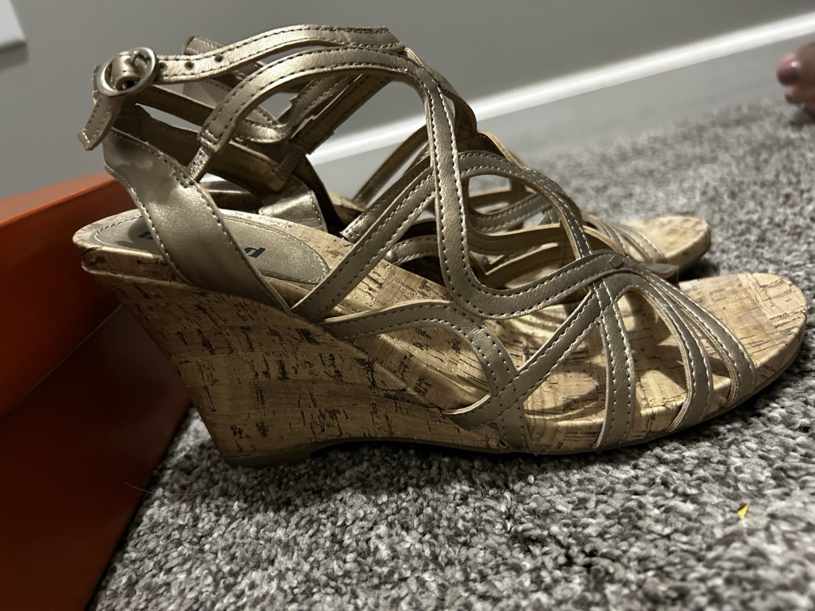 Unlisted Take The Bet Wedge Sandals Women’s 9M Champagne Cork Heel Strappy