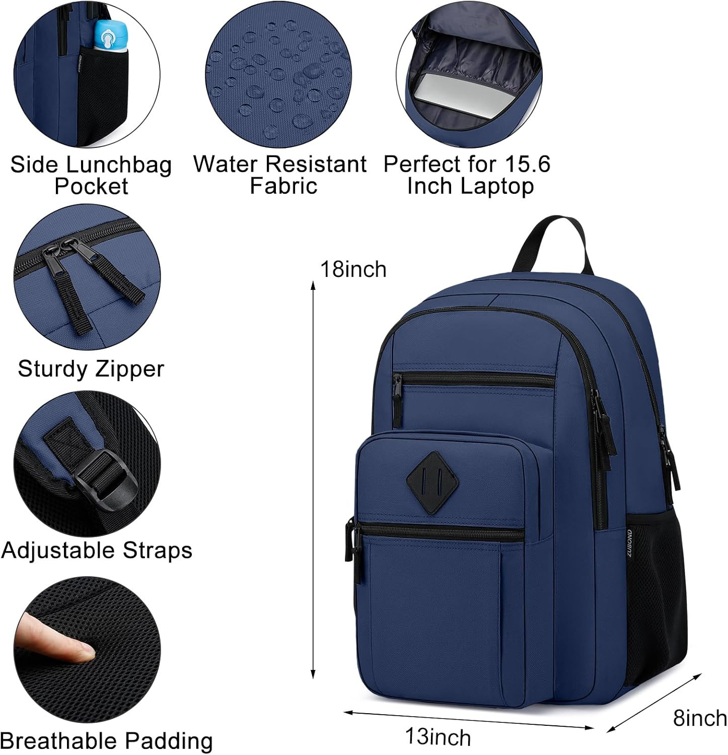 Lightweight Backpack for School, Fits 15.6″ Laptops, Water Bottle Pocket