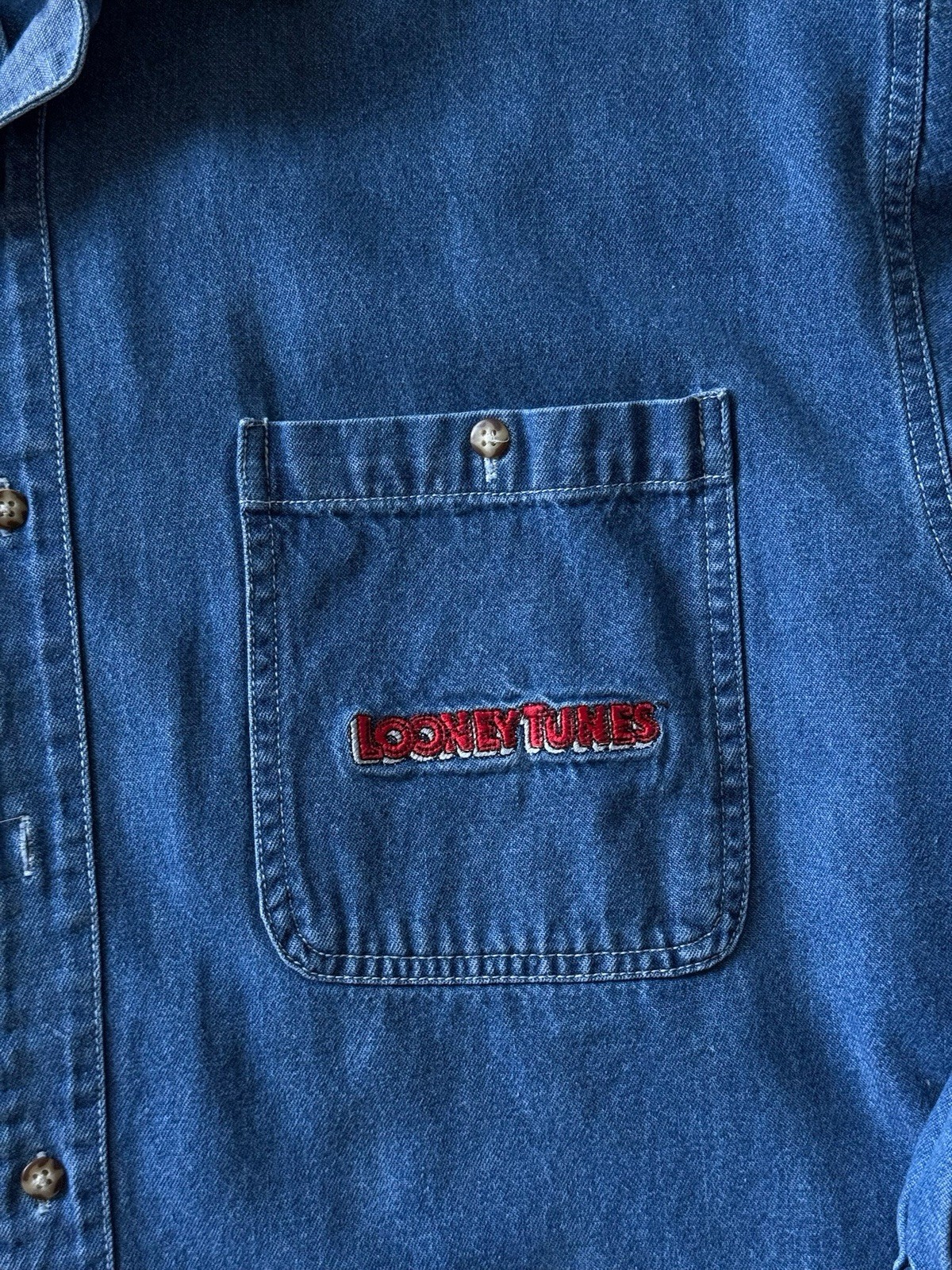Warner Bros Studio Store Looney Tunes Denim Shirt Embroidered Vintage 90s Sz Sm