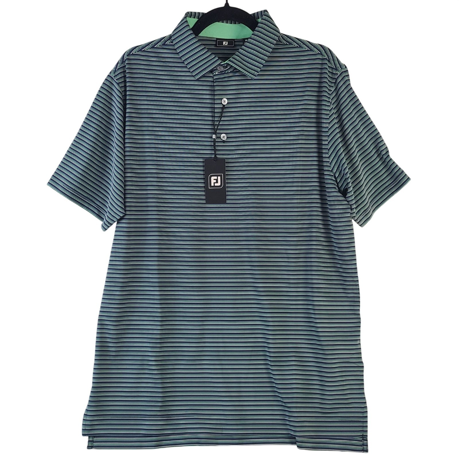 NEW FootJoy Men’s Navy Striped Polo Shirt Superstition Mountain Logo Sz M