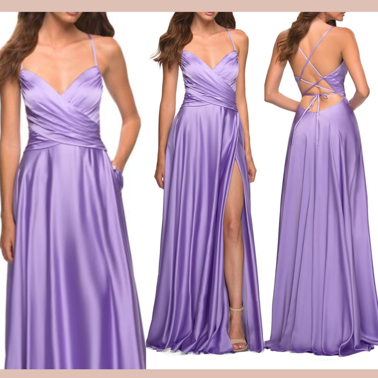 NWD La Femme [ 2 ] 30662 Cross Bodice Satin Gown In Lavender Purple #J2241