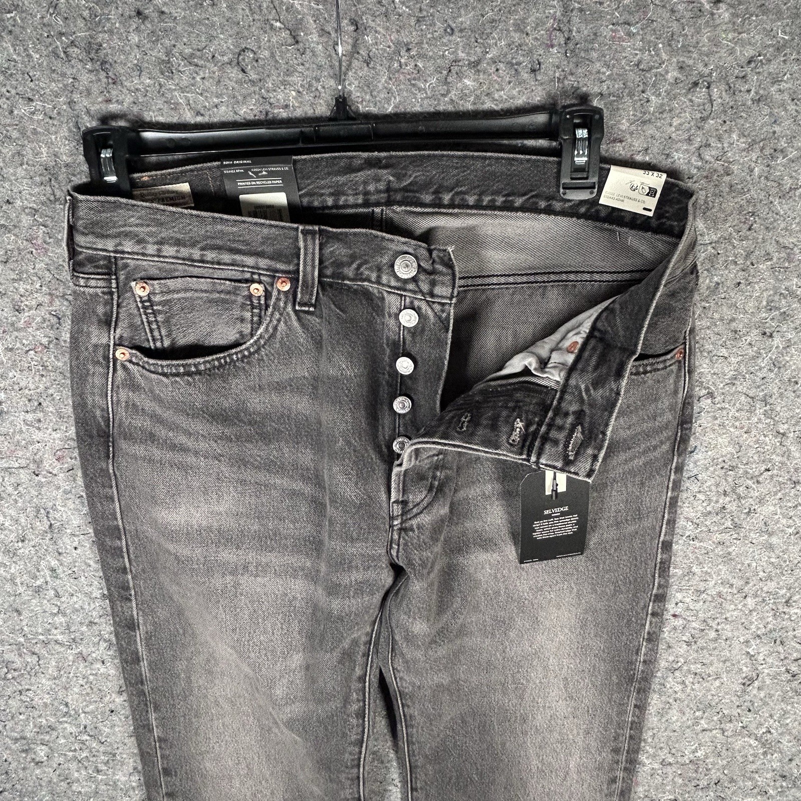 Levi’s 501 Selvedge Straight Fit Big E Denim Jeans Black Ash Men’s Size 33X32