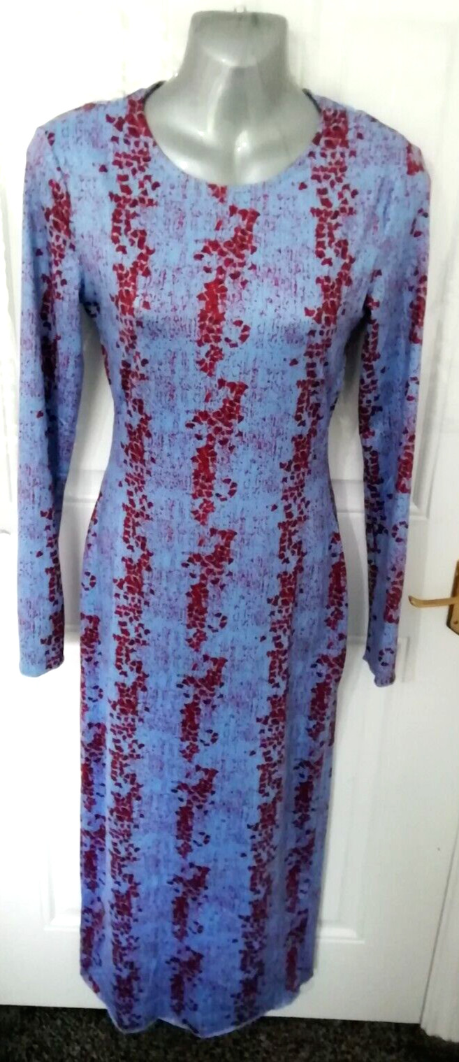 Ei8th Hour 10 Blue Deep Red Stretchy Bodycon Maxi Long Dress Cut Out Back B/Zip