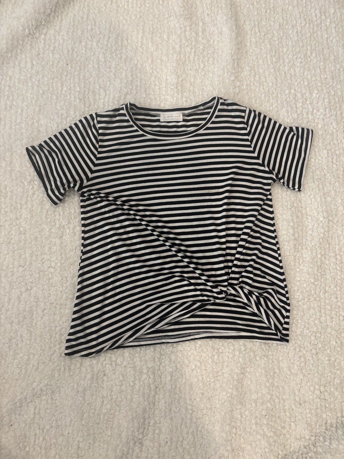 EUC Mustard Seed Women’s Black White Striped Short Sleeve Top Blouse – Size S