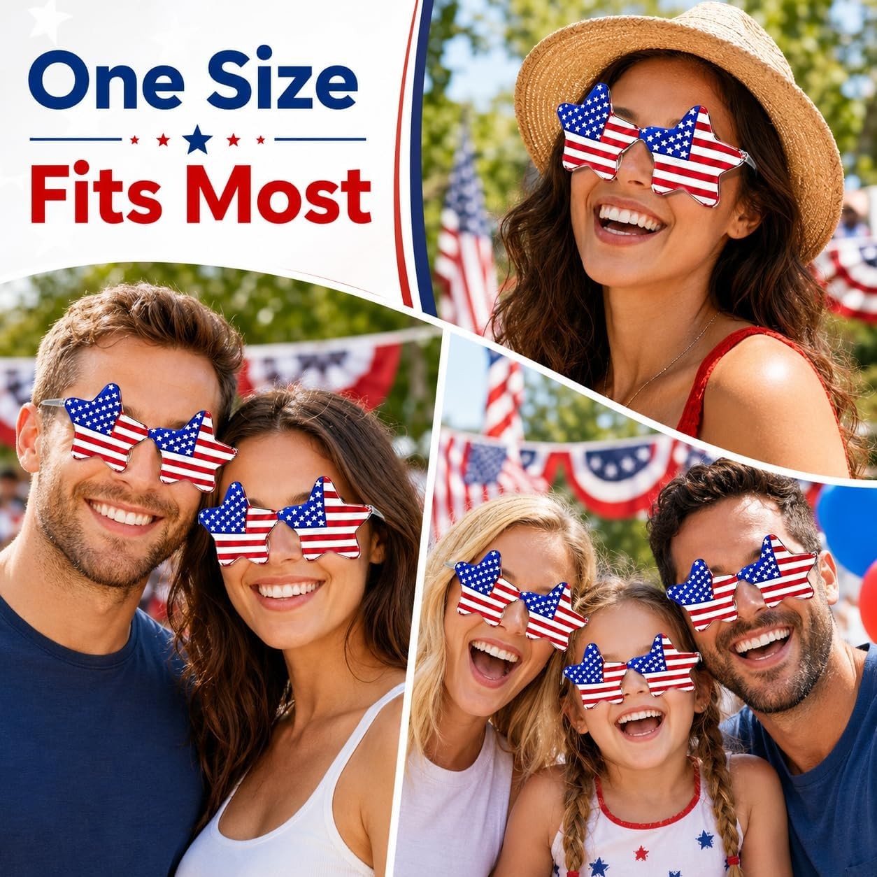 12PCS 4th of July Star Party Glasses USA Flag Red White Blue Costume Shades